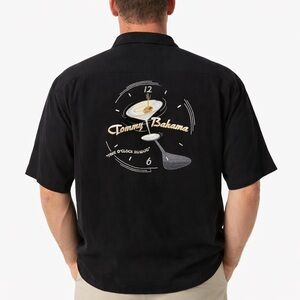 Tommy Bahama Silk Embroidered Camp Shirt Five O’Clock Shadow Size XXL Black